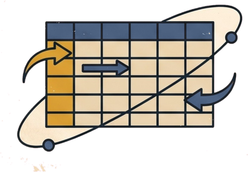 Ilustração de planilha com setas
